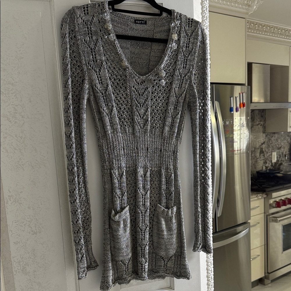 Totti Silver Knit Long Sleeve Dress